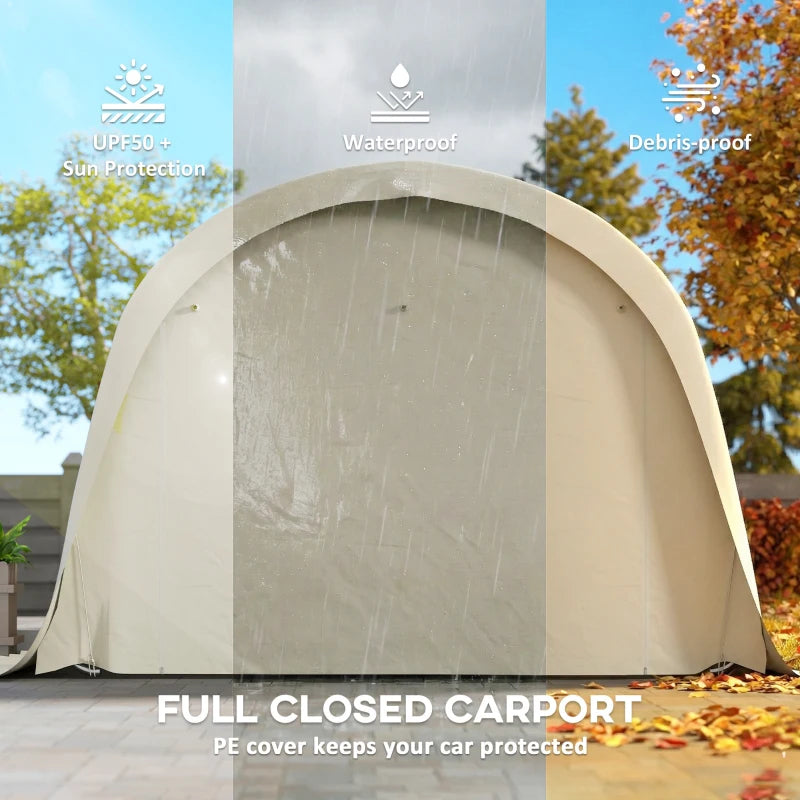 Heavy Duty Carport Garage Tent with Galvanized Frame UPF50 Beige 12x23.6 ft