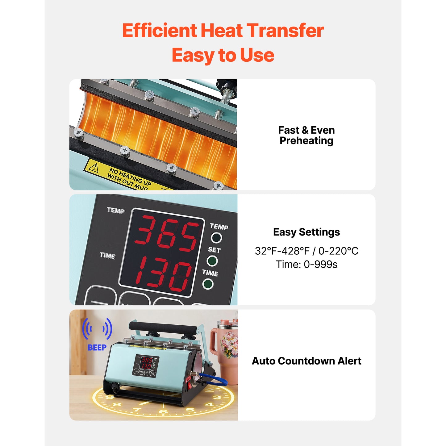 Heat Press Machine for Tumblers & Mugs, 11-30 Oz, Fast Heating, Easy Settings