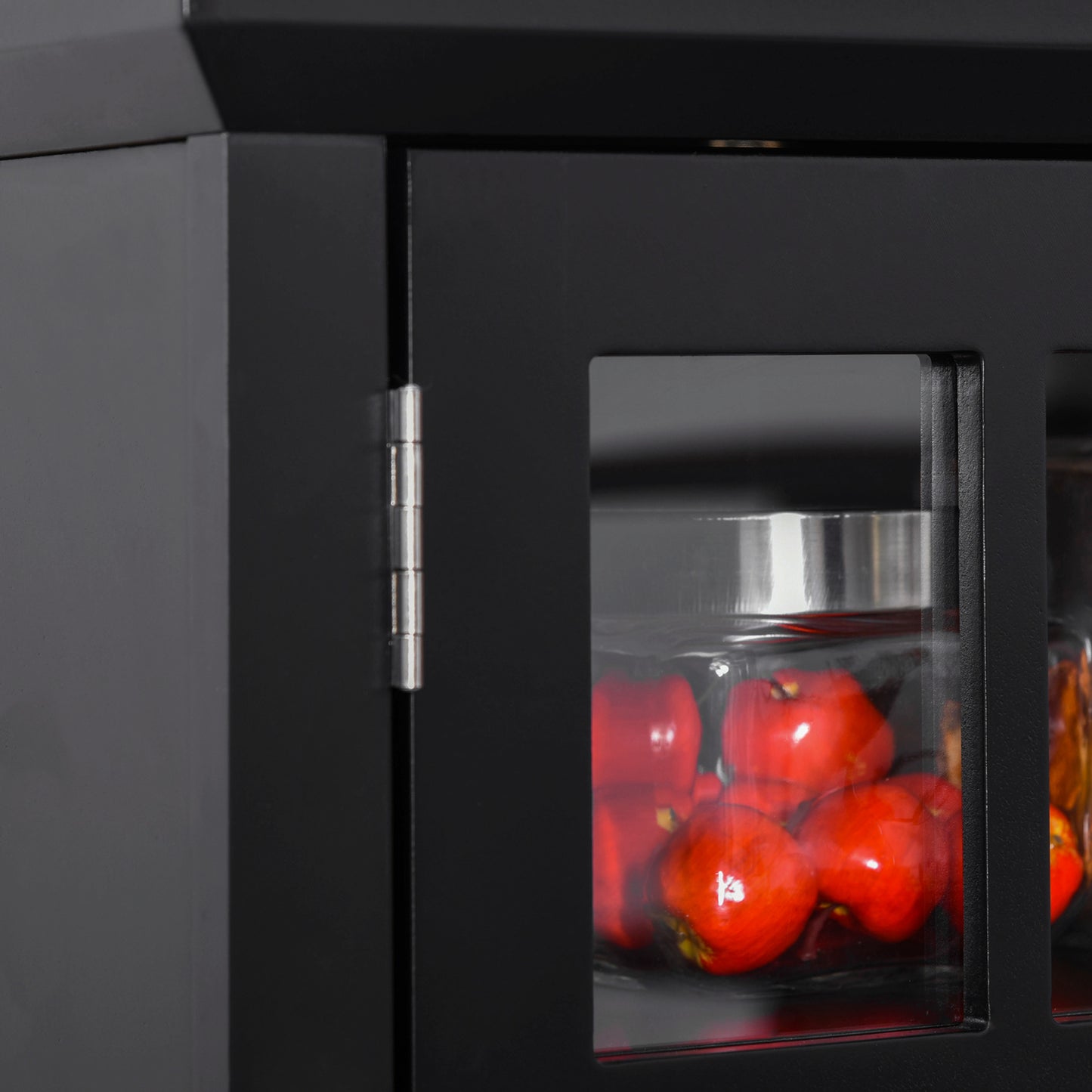 Elegant Kitchen Pantry Storage Cabinet with Hutch - Black