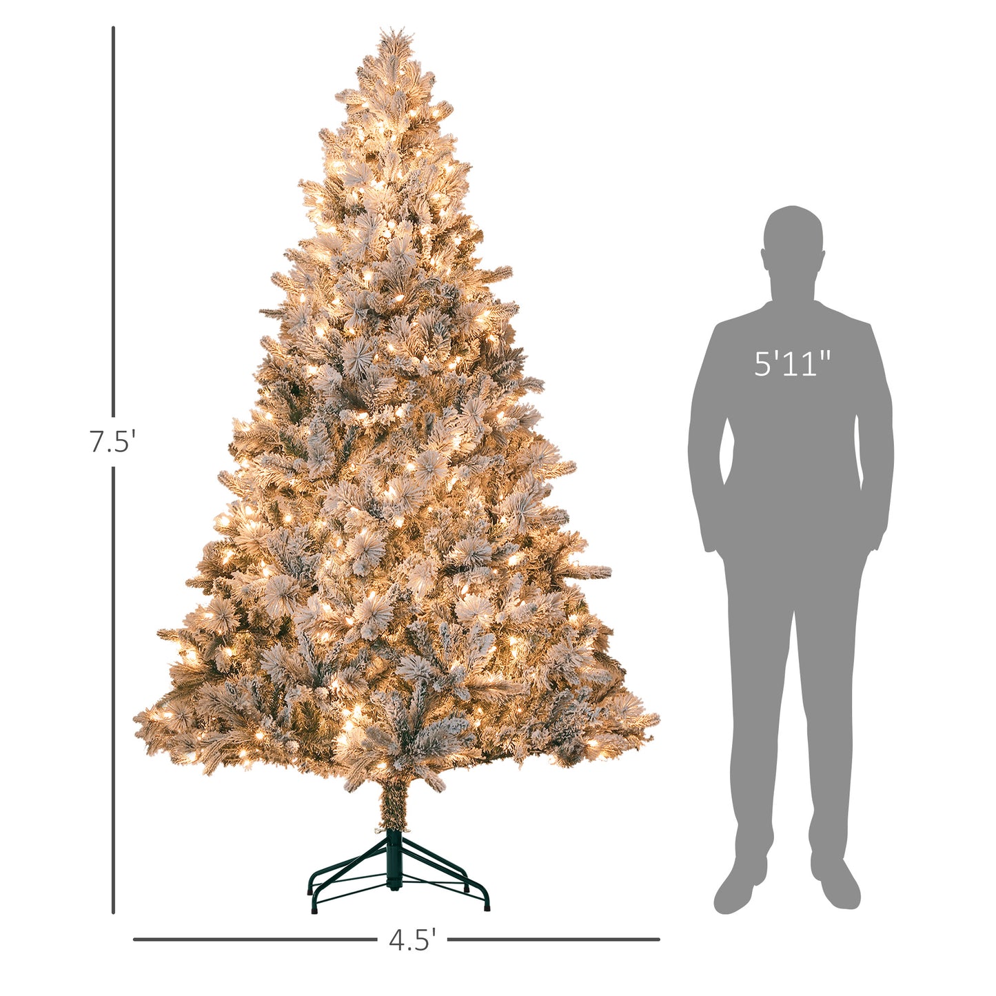 7.5 Ft Pre-Lit Snow Flocked Artificial Christmas Tree - Green
