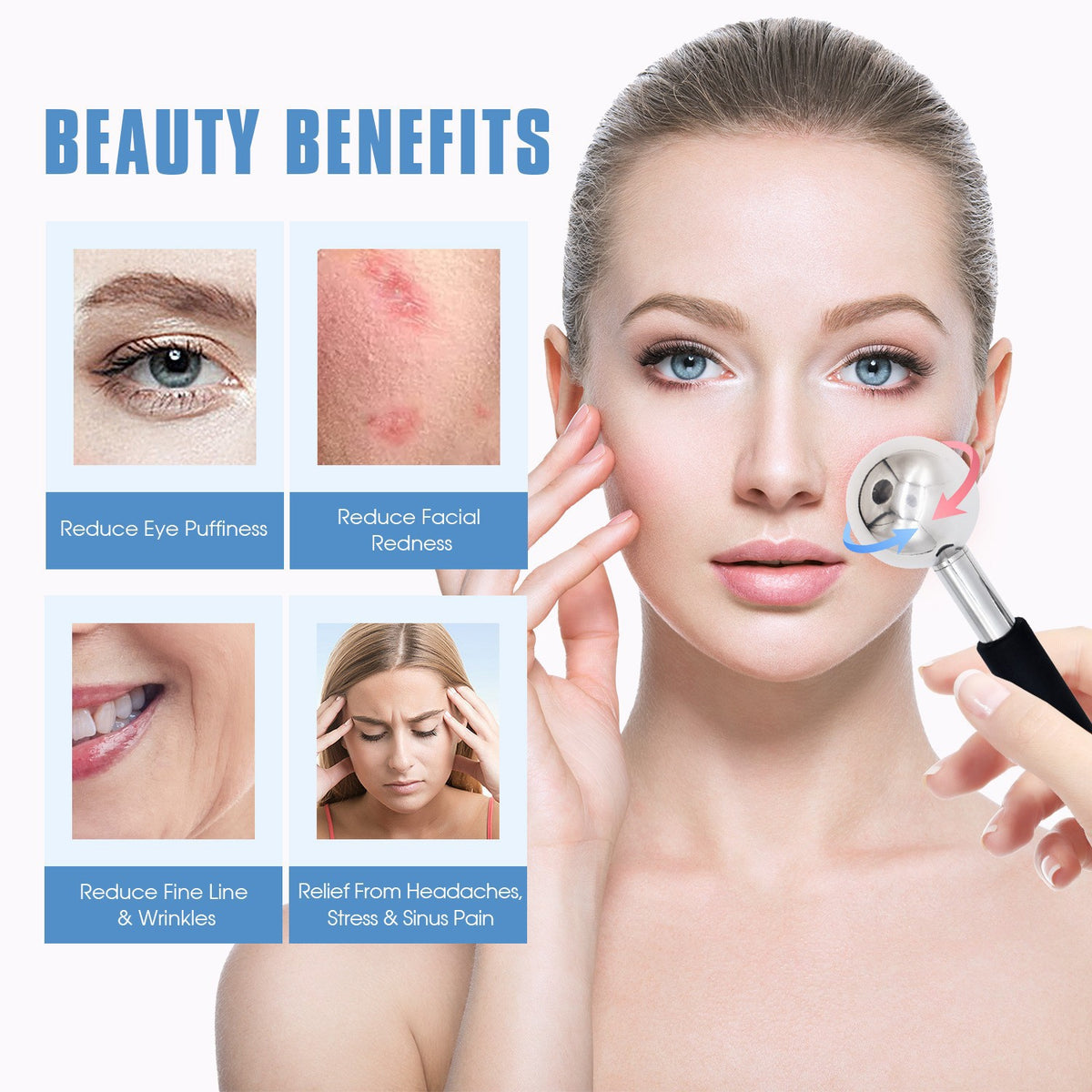 Ice Facial Massage Roller Stainless Steel Cryo Stick for Skin Cooling and Lifting