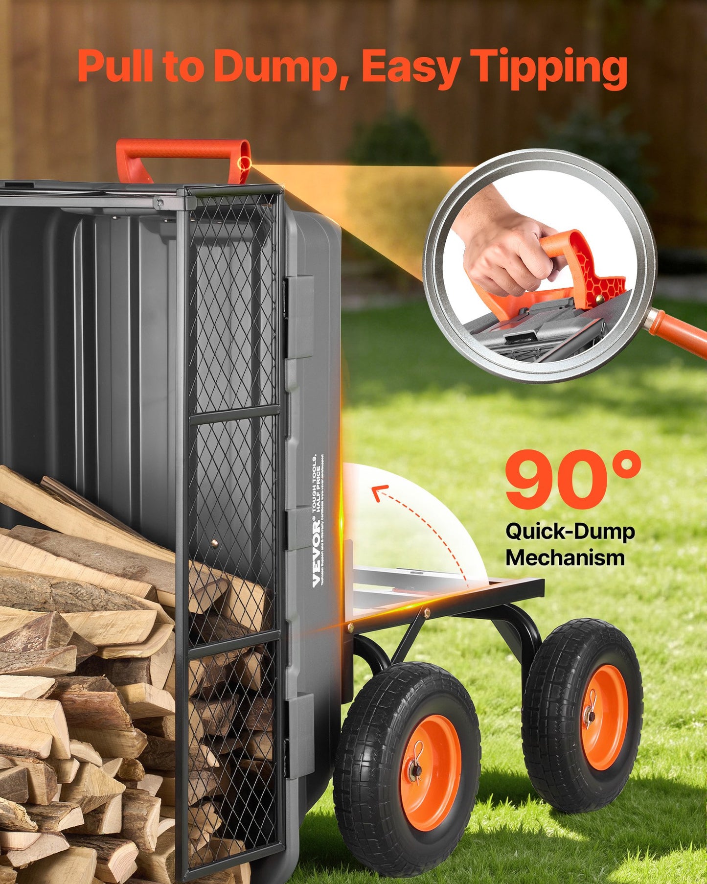 1200Lb Capacity Garden Dump Cart with Quick-Dump Mechanism and Swivel Wheels - Black