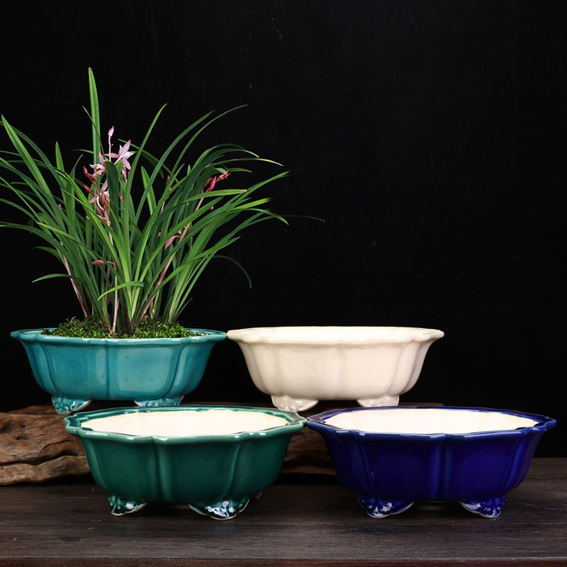 High Temperature Crackle Glaze Purple Sand Flowerpot for Indoor & Outdoor Gardening