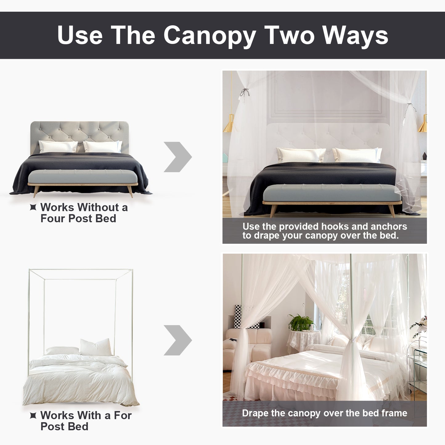 Bed Canopy Curtains 4 Doors Square Polyester Net Bedroom Decoration
