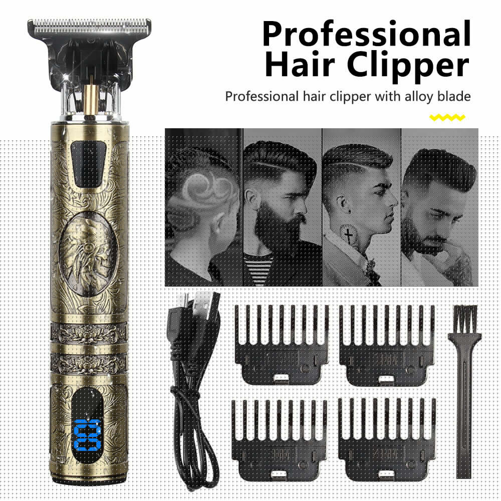 Professional Cordless T-Blade Hair Trimmer & Beard Grooming Kit - USB Rechargeable