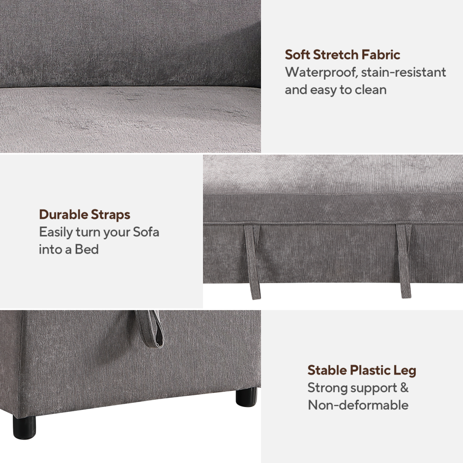 Sectional Sofa Bed with Storage, USB Port & Cup Holders - Gray