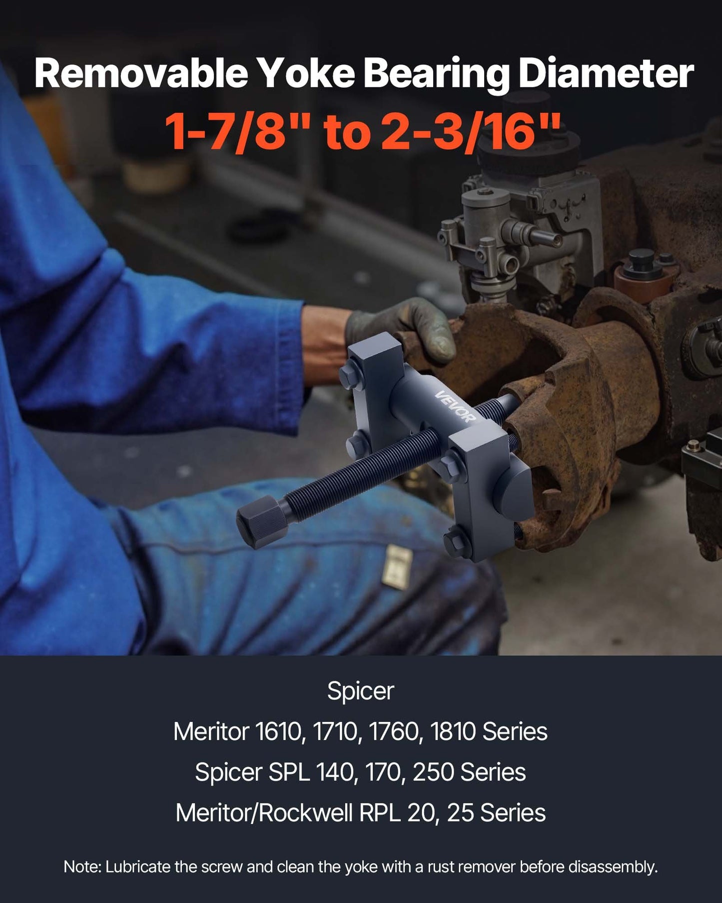 Heavy Duty Vehicle Yoke Puller Kit for Class 6-8 Trucks - Compatible with Kenworth, Peterbilt, Freightliner, Mack, Volvo