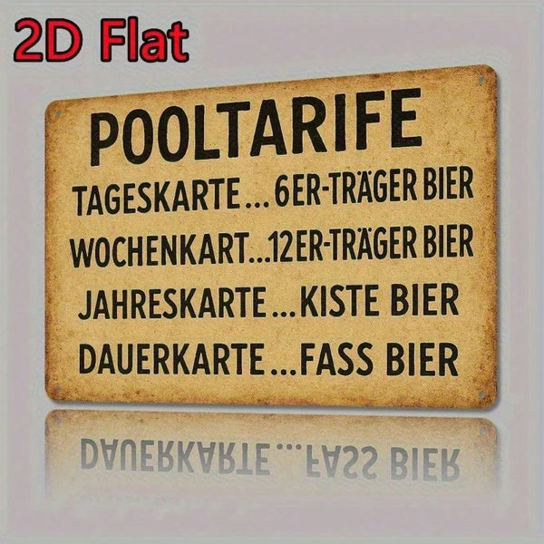 Vintage German Style Pool Rules Metal Sign - 20 cm