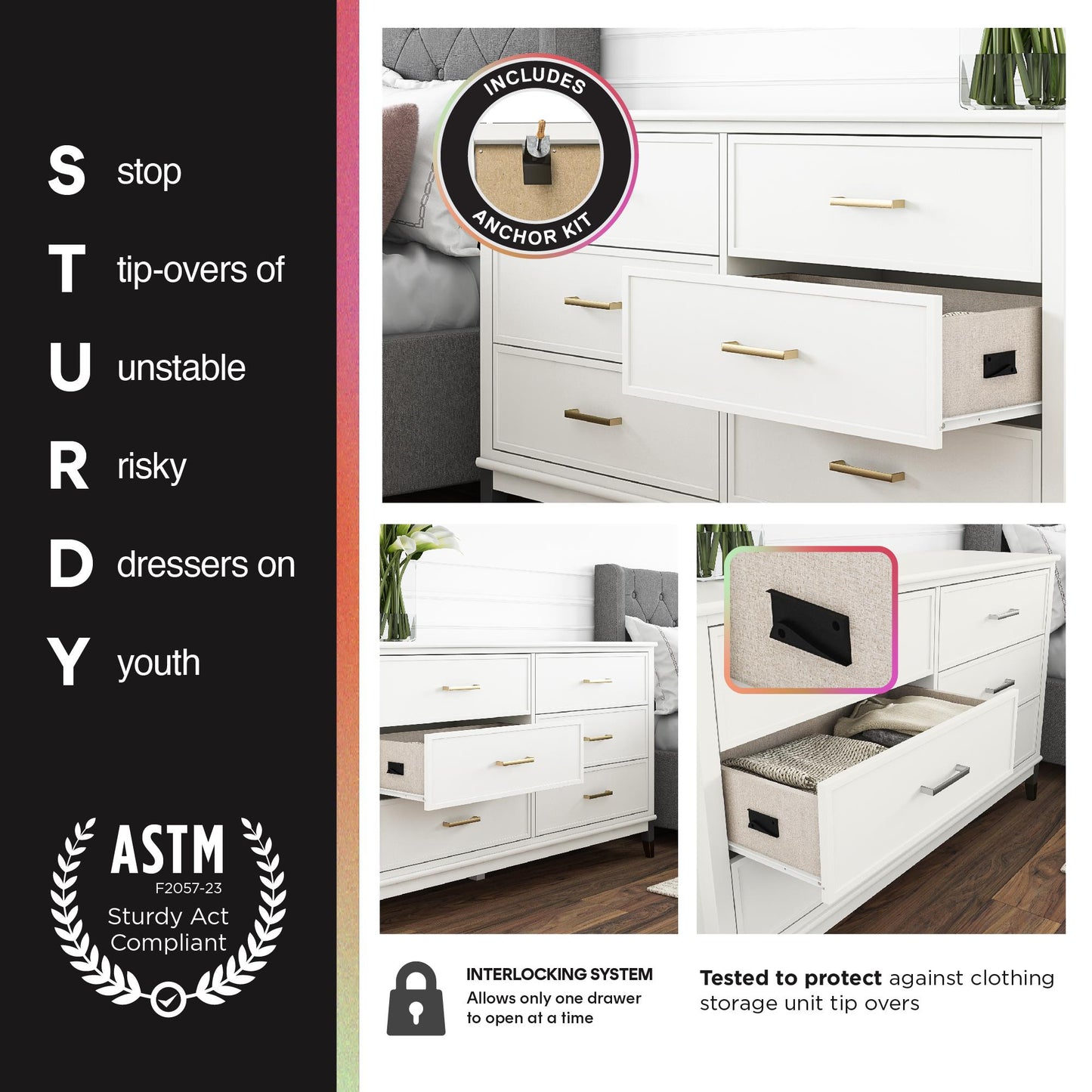 5-Drawer Dresser in White & Gray - Modern Storage Solution