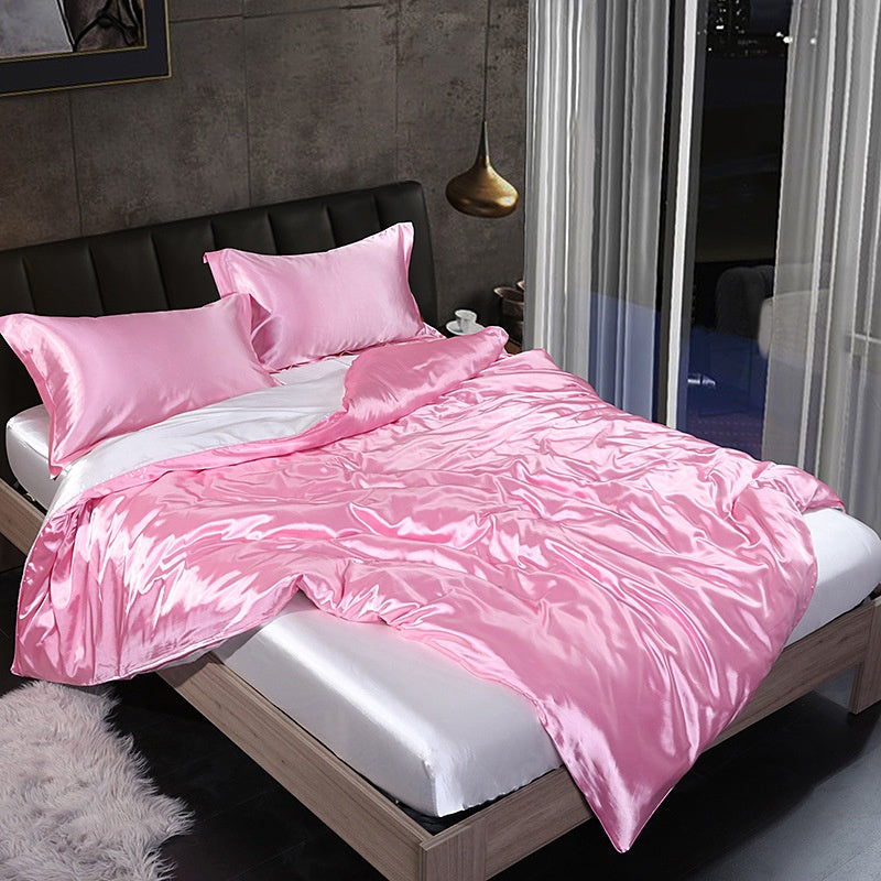 Silky Four-Piece Bedding Set - Quilt Cover Bed Sheet & Fitted Sheet