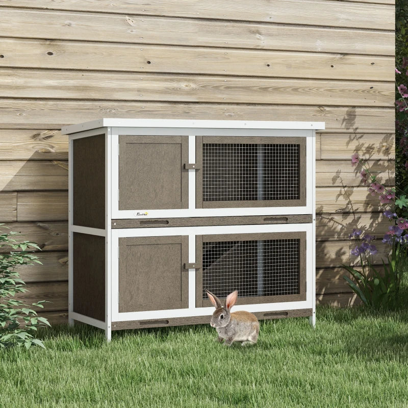 Wooden Bunny Hutch with Ramp - Indoor Outdoor Pet House for Small Rabbits
