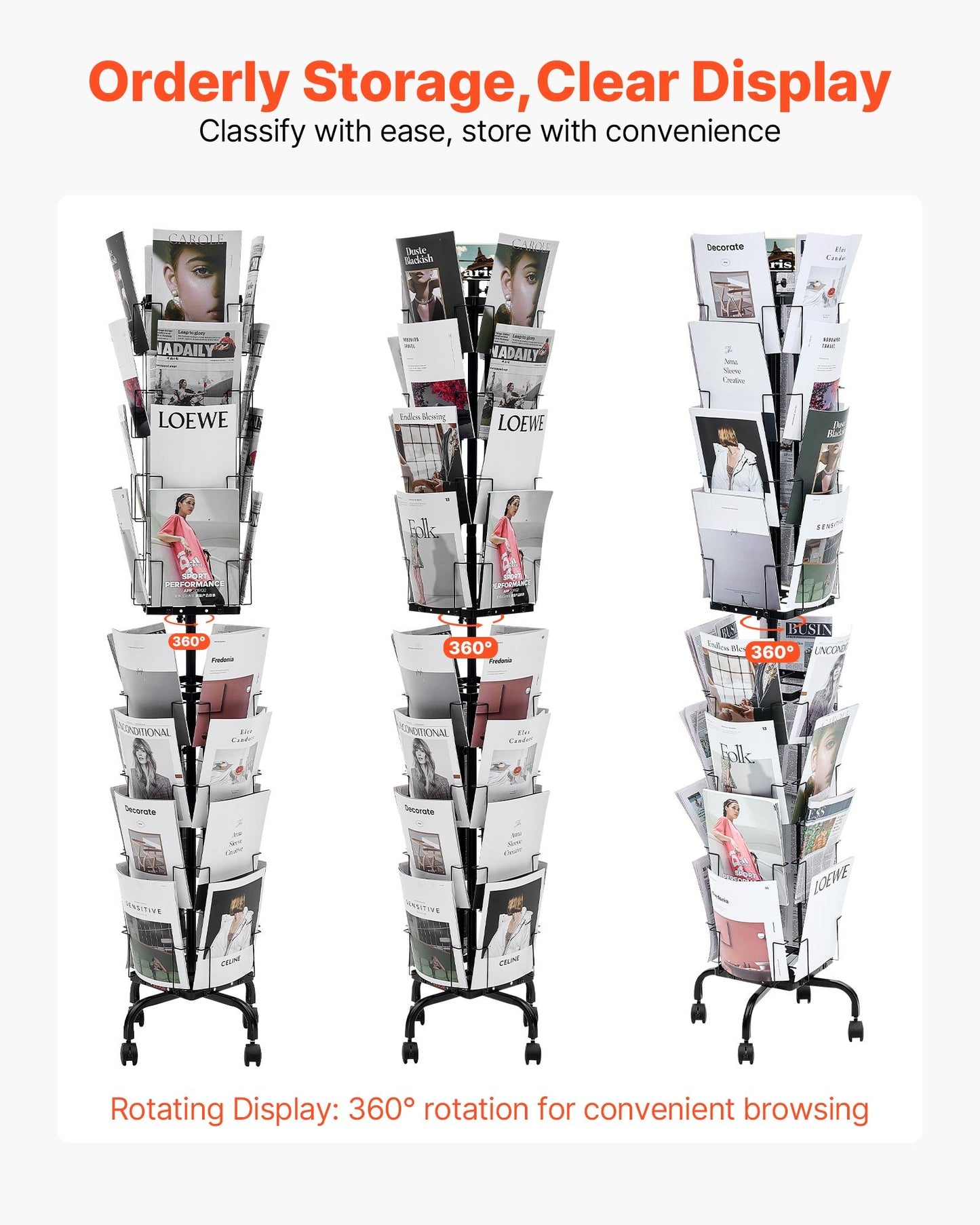 Rotating Card Display Rack with 32 Pockets, Spinning Brochure Stand for Trade Shows & Office