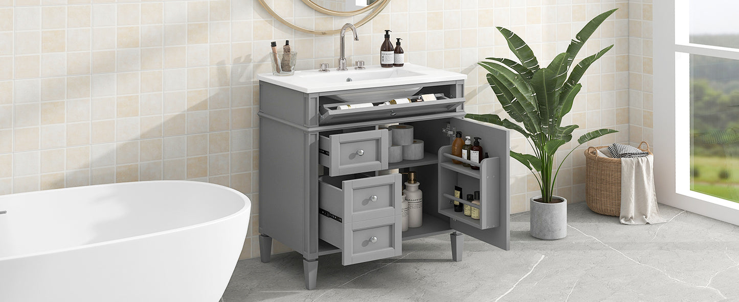 30'' Modern Bathroom Vanity with Sink & 3 Drawers - Grey