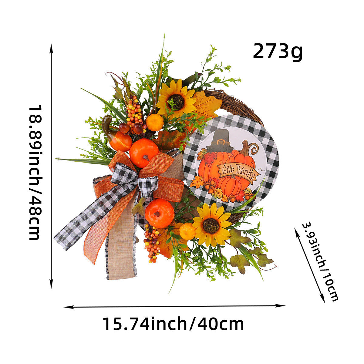Thanksgiving Pumpkin Wooden Wreath Sign Pastoral Decor - Model A3-3