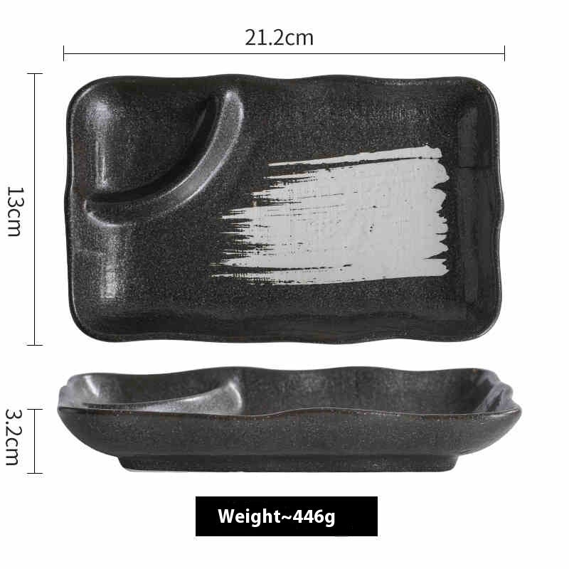 Separated Ceramic Dinner Plate with Compartments - Rectangular Kitchen Tableware