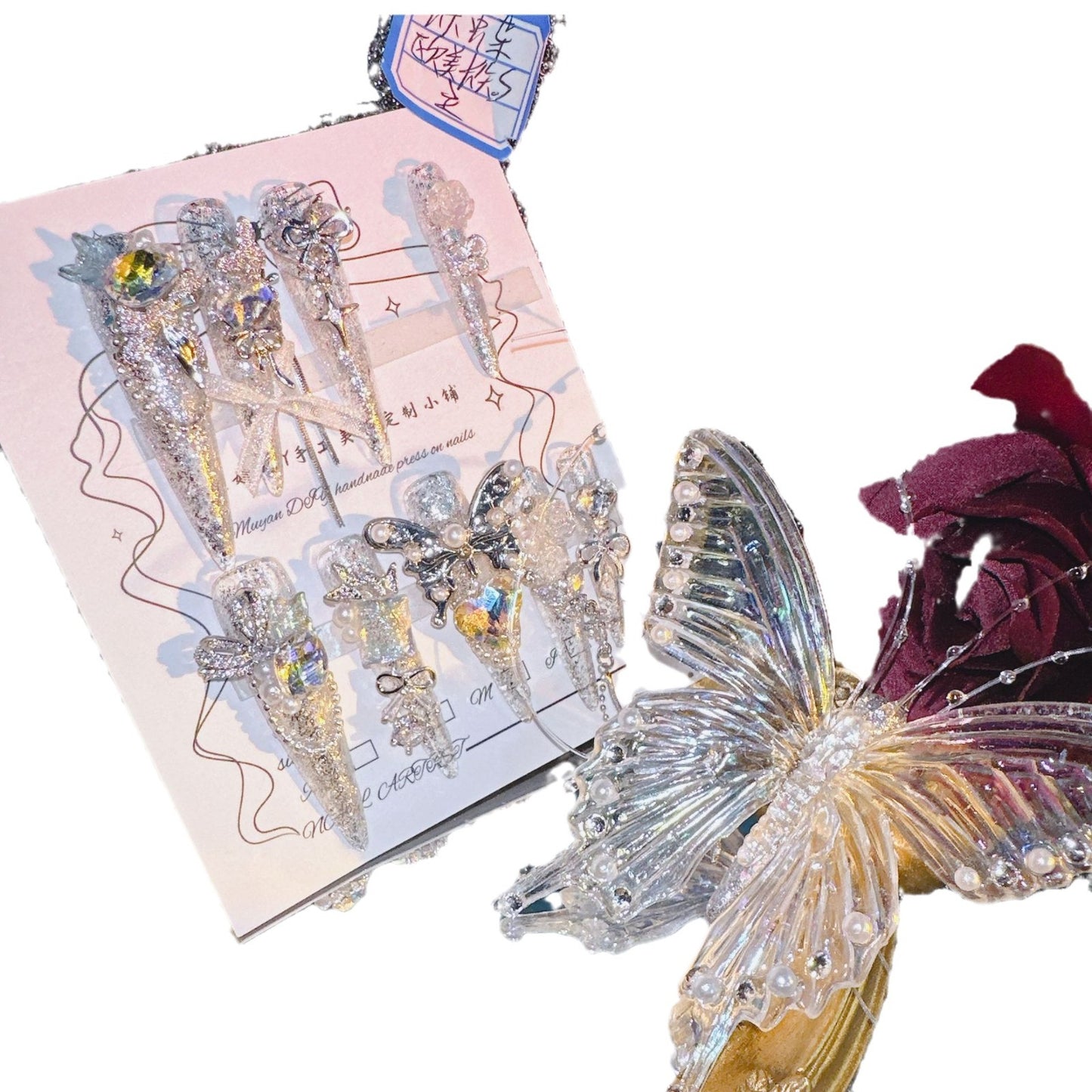 Handmade Long Pointed Butterfly Nail Decorations - Multiple Sizes