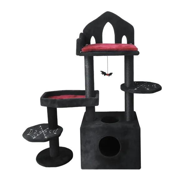 Gothic Cat Tree Tower with Scratching Posts, Perches & Cat Cave - 44.5in Black