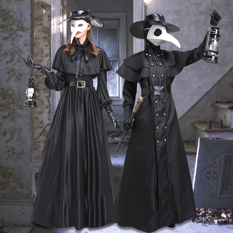 Medieval Plague Doctor Costume with Beak Mask - Multiple Styles