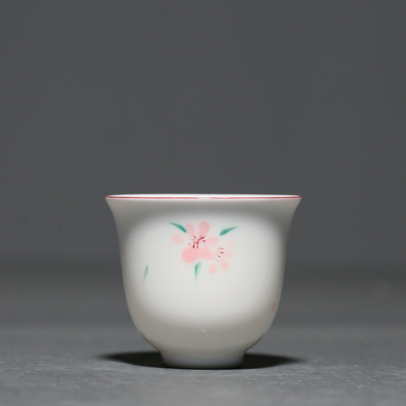 Hand Painted Ceramic Orchid Tea Cup - Chinese Style White Porcelain Drinkware
