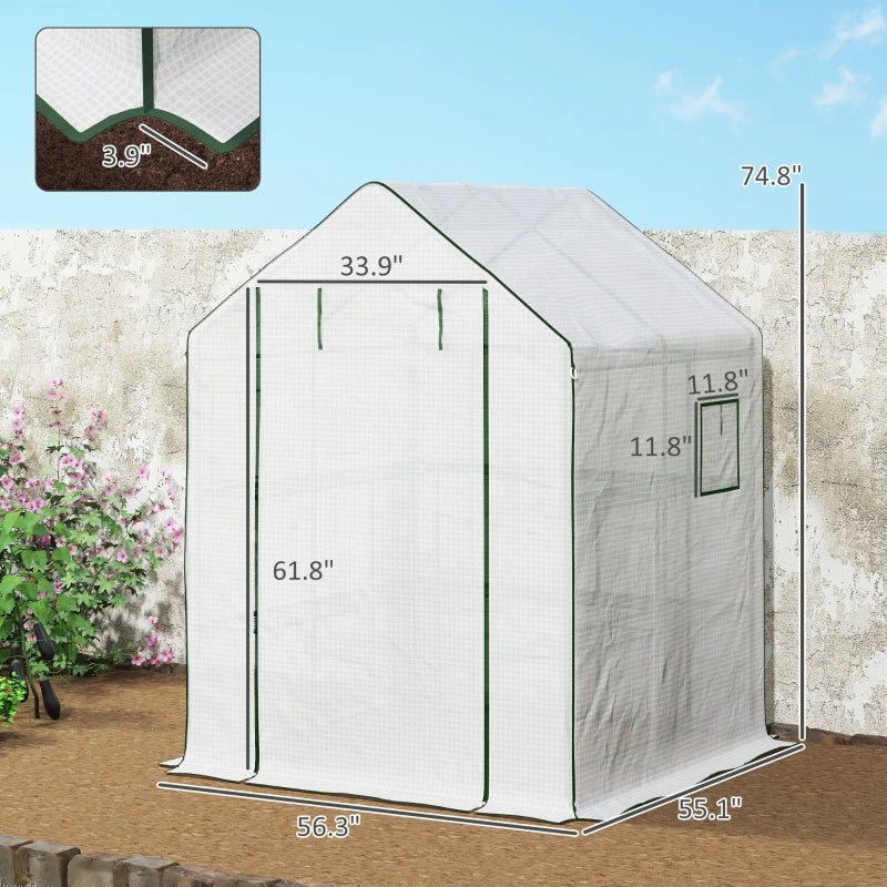 Portable Greenhouse with Shelves Walk-In Outdoor Garden Tent UV Water Resistant White