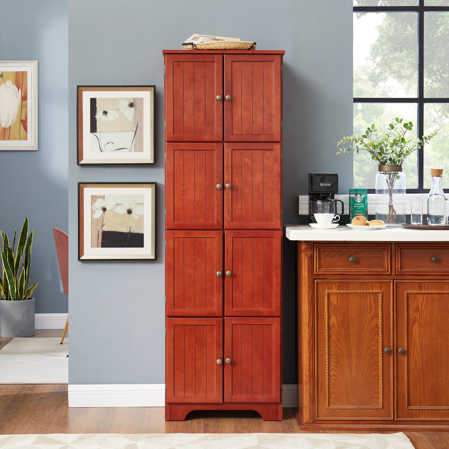 72.4 Tall Storage Cabinet With 8 Doors And 4 Shelves ,Bookshelf
