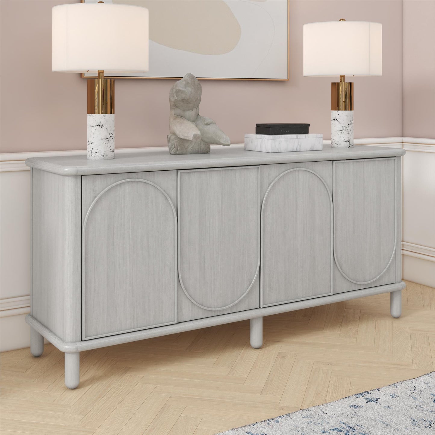 Rustic White Selena Credenza - Home Office Storage Unit