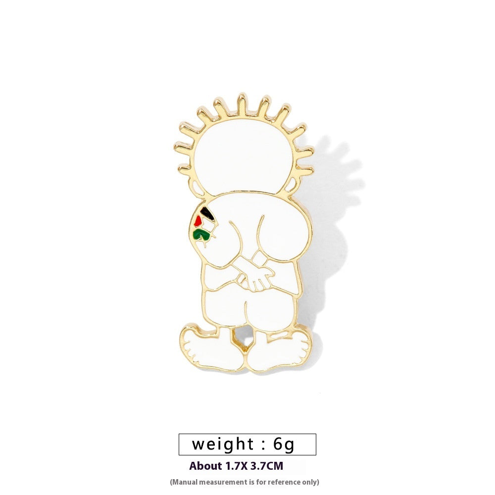 Free Palestine Flag Brooch Pin - Gold & Black Badge for Clothes & Accessories