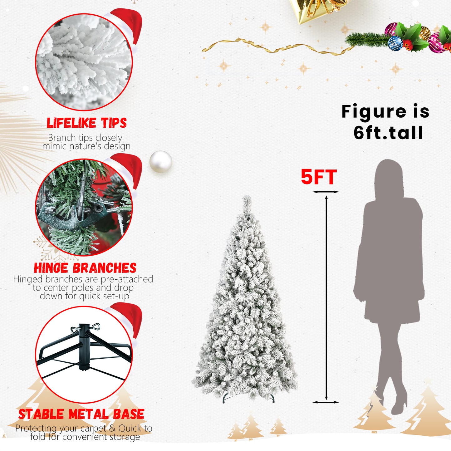 Flocked PVC Christmas Tree with Warm White LED Lights - Multiple Heights