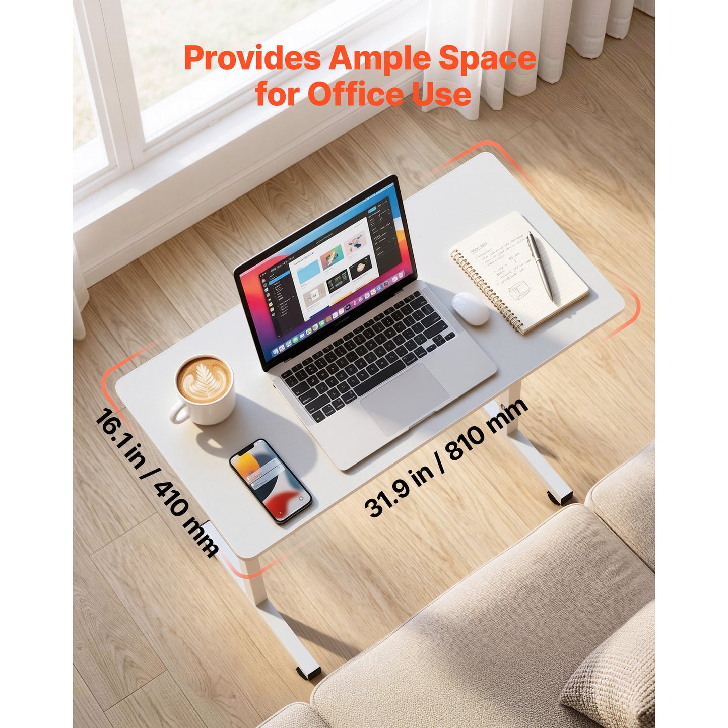 Adjustable Standing Desk with Lockable Casters - 32x16in Mobile Workstation, White