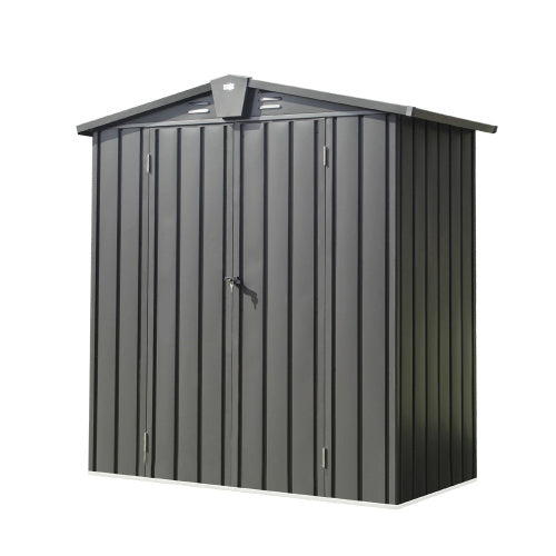 Galvanized Steel Outdoor Storage Shed 5.7x3 ft Lockable Double Doors Garden Tool Storage