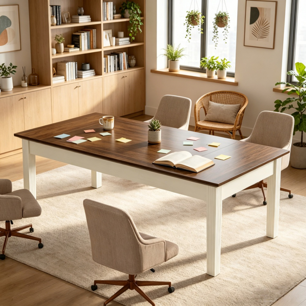 62-Inch Home Office Desk with Sturdy Wood Legs - Elegant Design