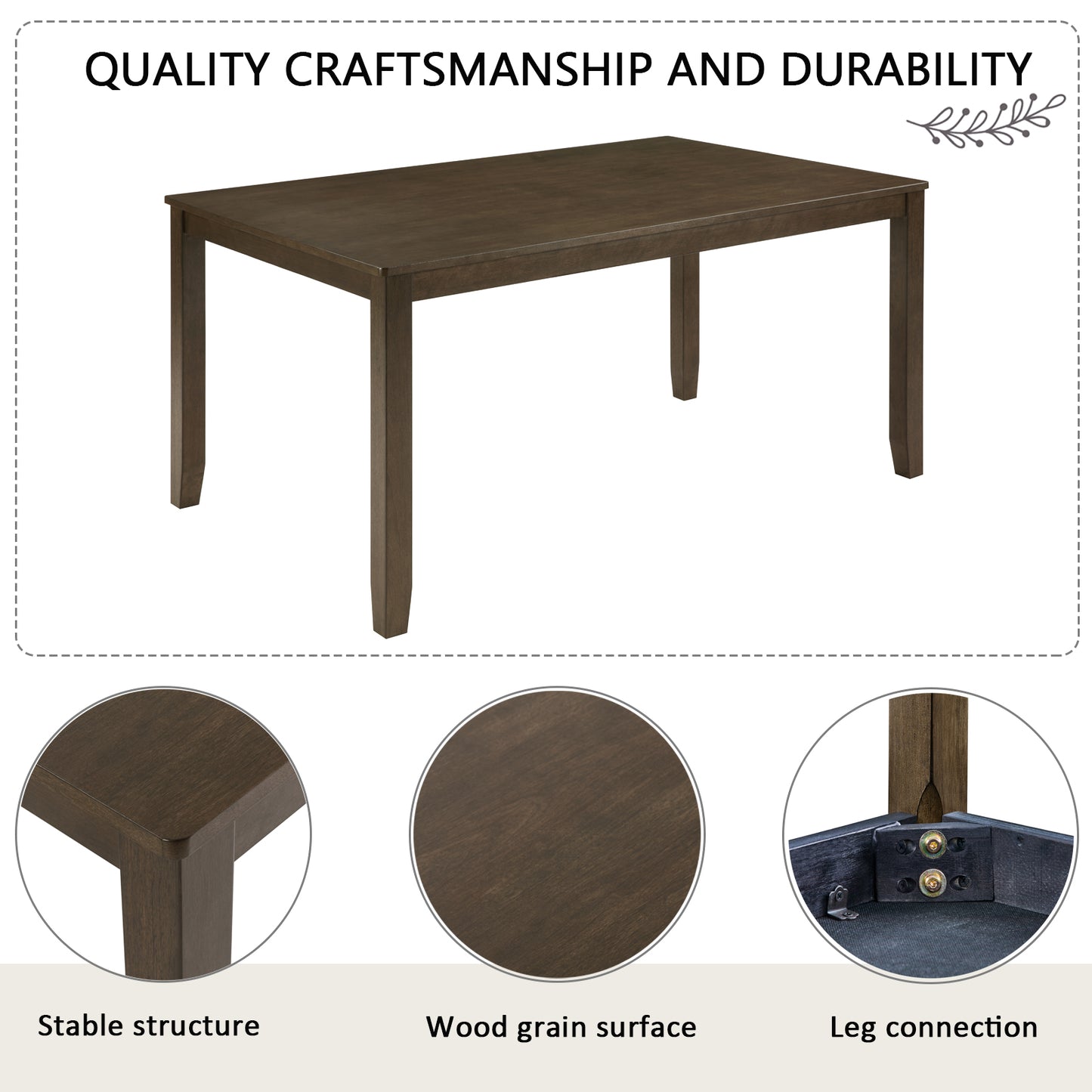 6-Person Wooden Dining Table Set with Bench - Walnut