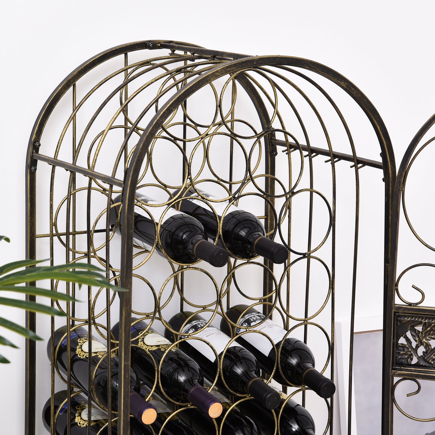 Wrought Iron Wine Rack with Lock - 45 Bottle Holder, Antique Bronze