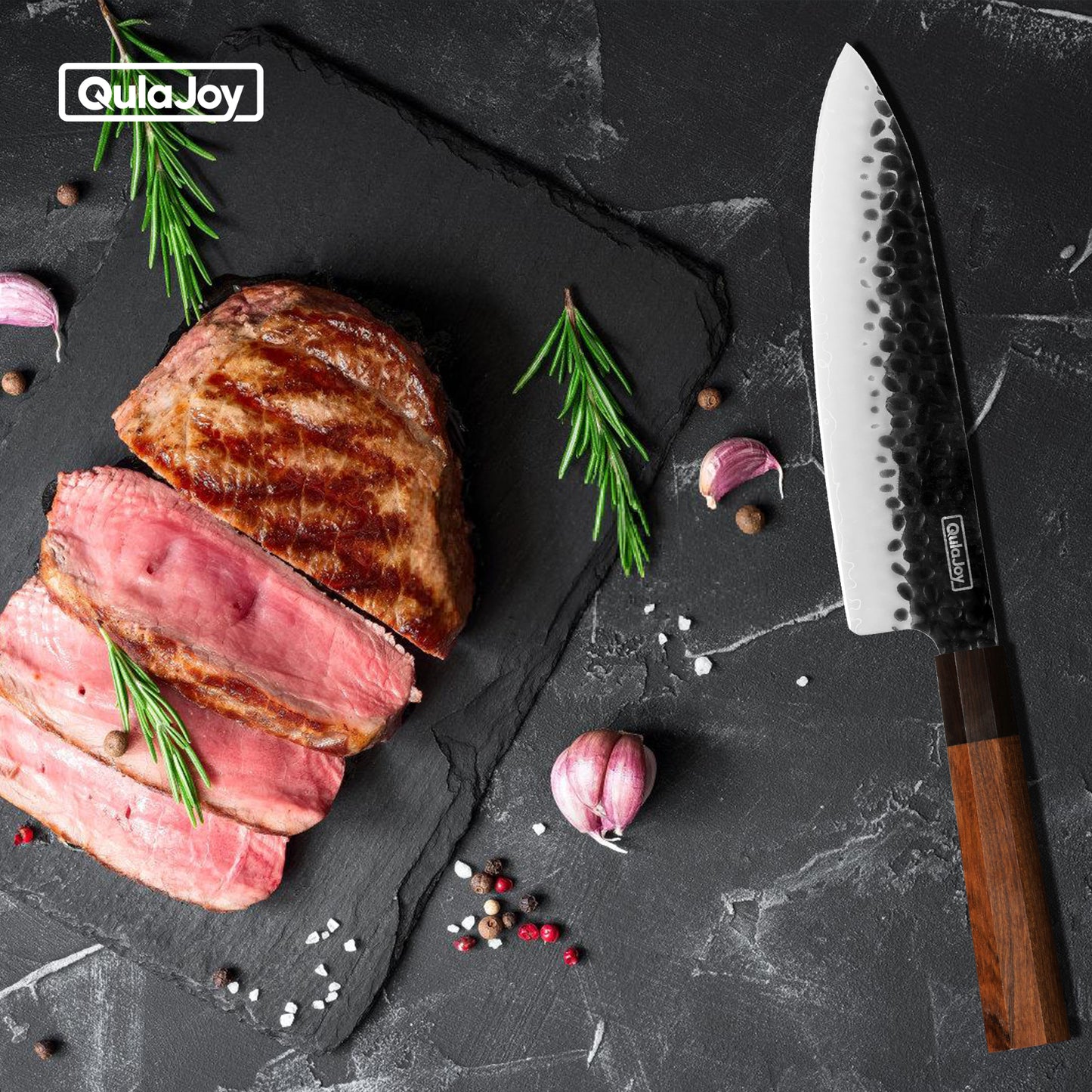 Professional Japanese Santoku Knife - 9Cr18Mov Blade, Rosewood Handle