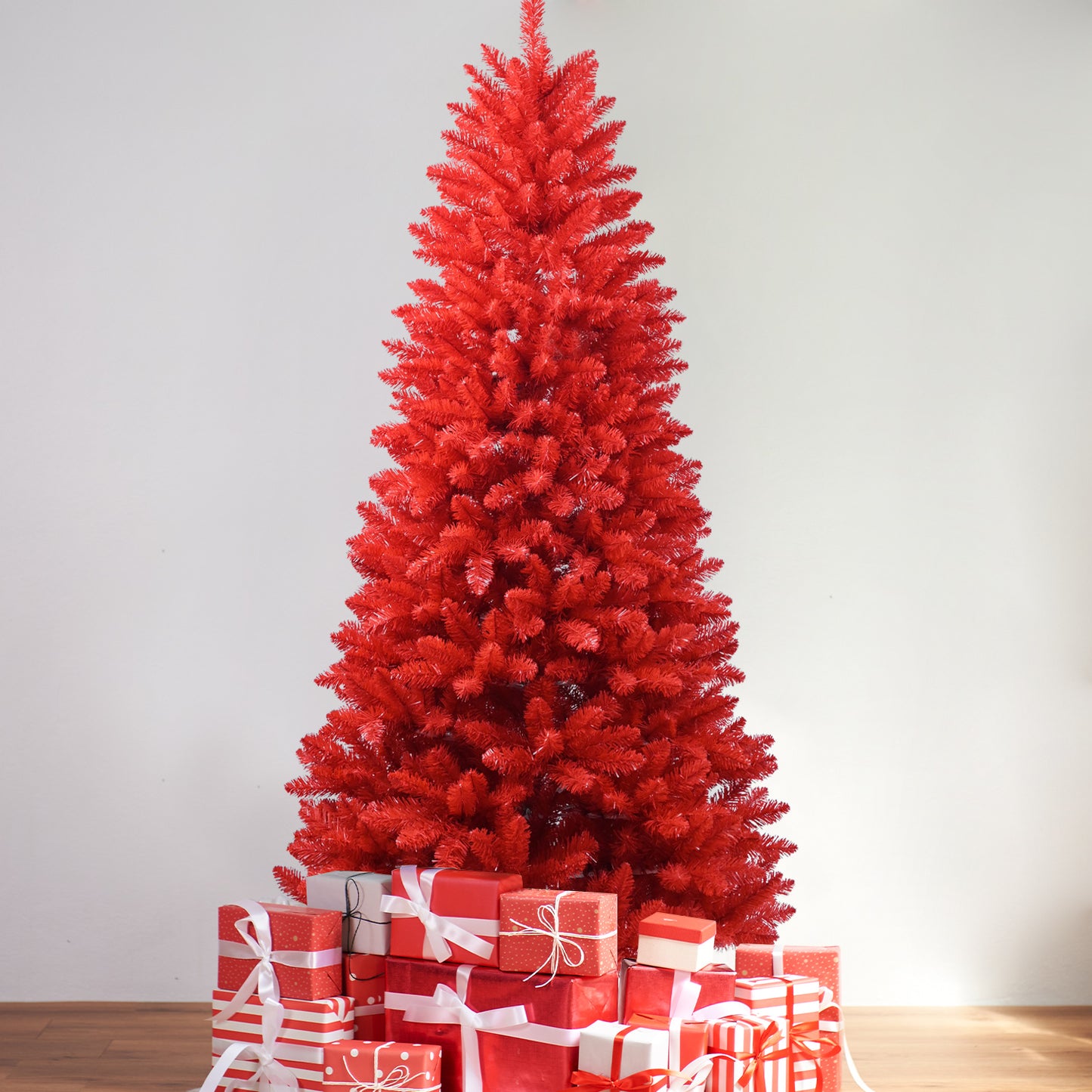 6ft Red Artificial Christmas Tree with Hinged Base & 804 Tips