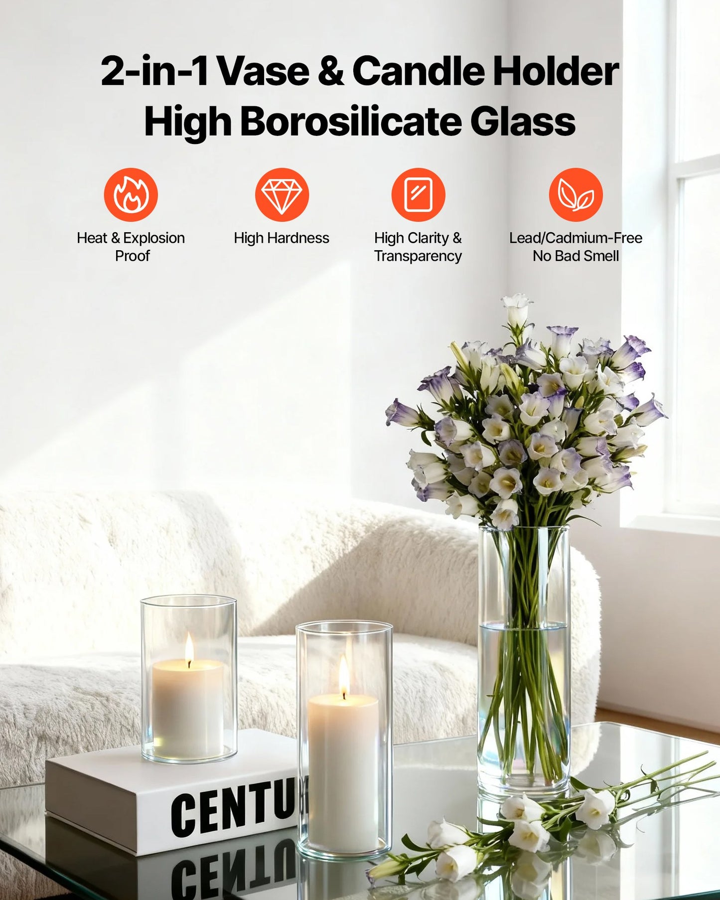 Glass Vases and Candle Set for Wedding Centerpieces - 12 Vases, 12 Candles, 3 Sizes