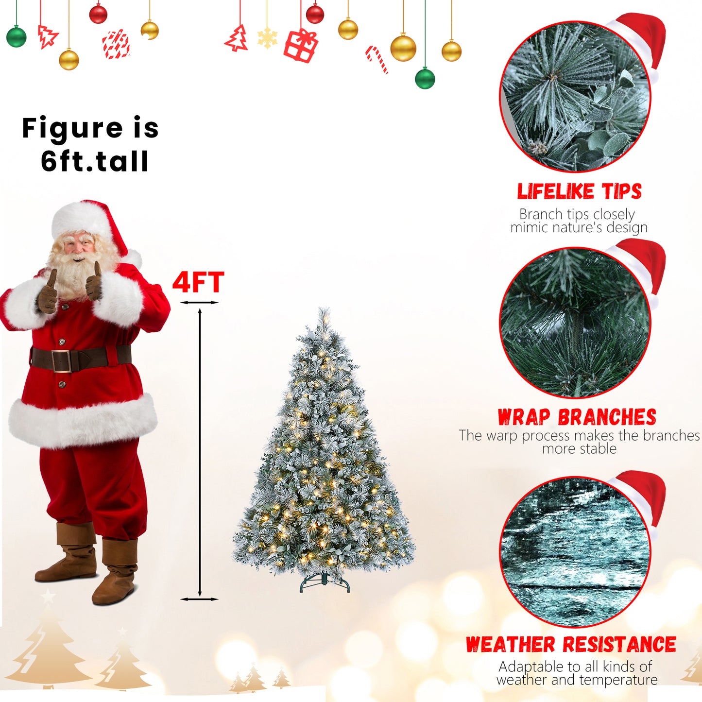 Snow Flocked Christmas Tree - Premium Artificial Pine with 404 Tips