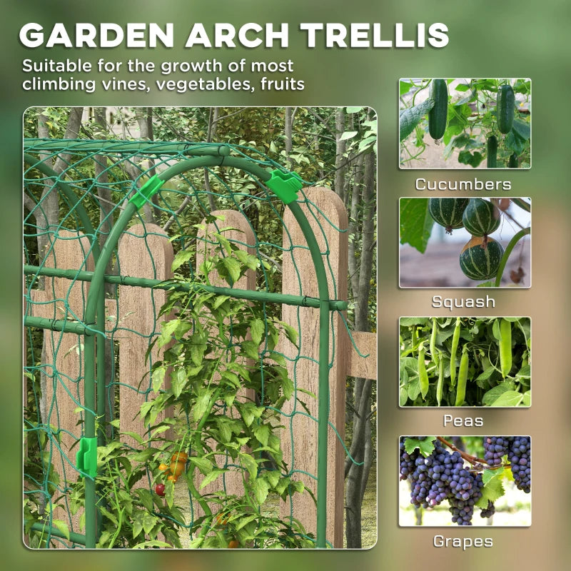 Metal Garden Trellis with Climbing Net, Arch A-Frame for Outdoor Plants, Green