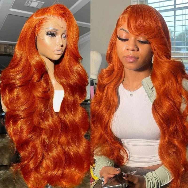 Long Curly Human Hair Wigs for Women - Fluffy Big Wave Style in Orange, 10-30 Inches