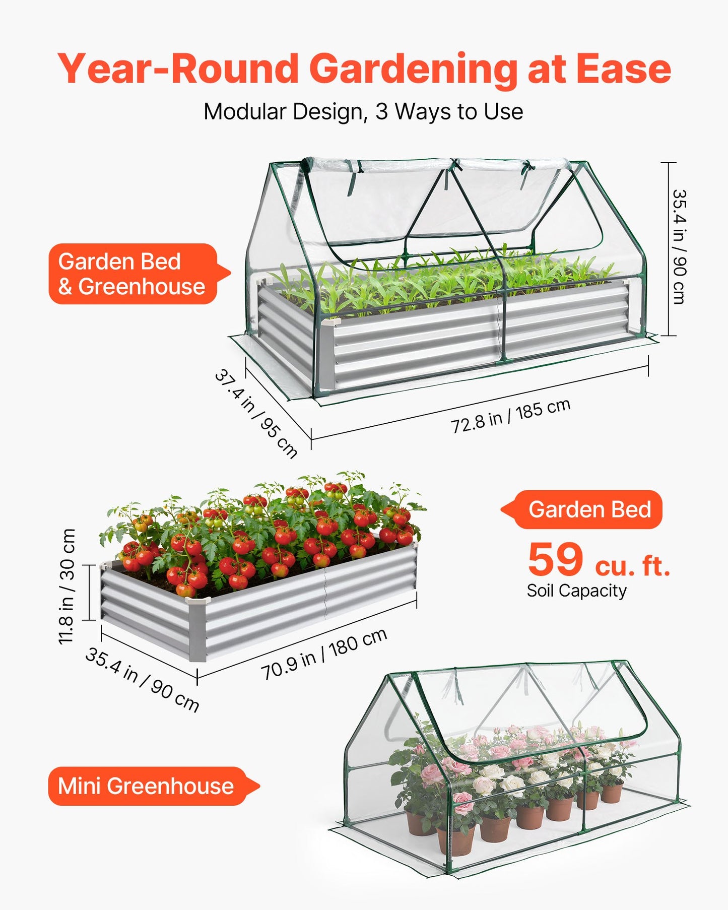 Raised Garden Bed with Greenhouse Cover - 6x3 ft Outdoor Planter Box Kit, Rustproof Steel Frame, Black