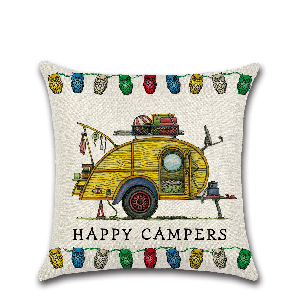 Cartoon Camper RV Linen Pillow Cover 45x45cm Home Textiles