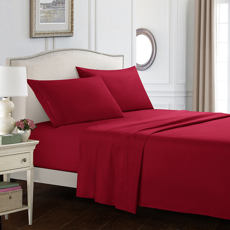 Embroidered Solid Color Bedding Set - Bed Sheets Pillowcases & Quilt Cover