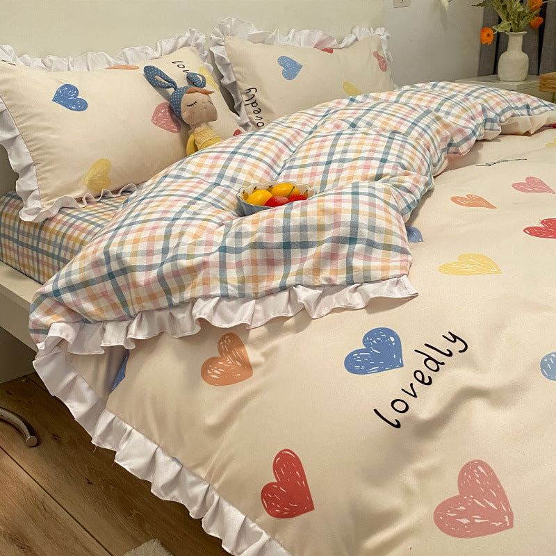 Princess Heart Bedding Set for 1.8M Bed - Kids Girl Bed Linen with Lace