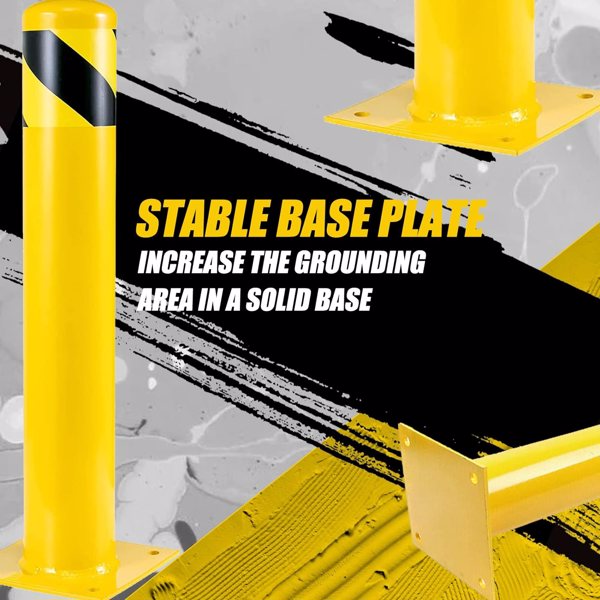 36 Inch Steel Parking Bollard Post - Impact-Resistant Safety Barrier, Yellow Powder Coated, Easy Install