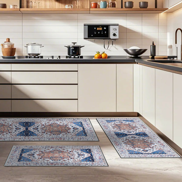Boho Kitchen Rug Set - 3 Piece Non-Slip Washable Mats
