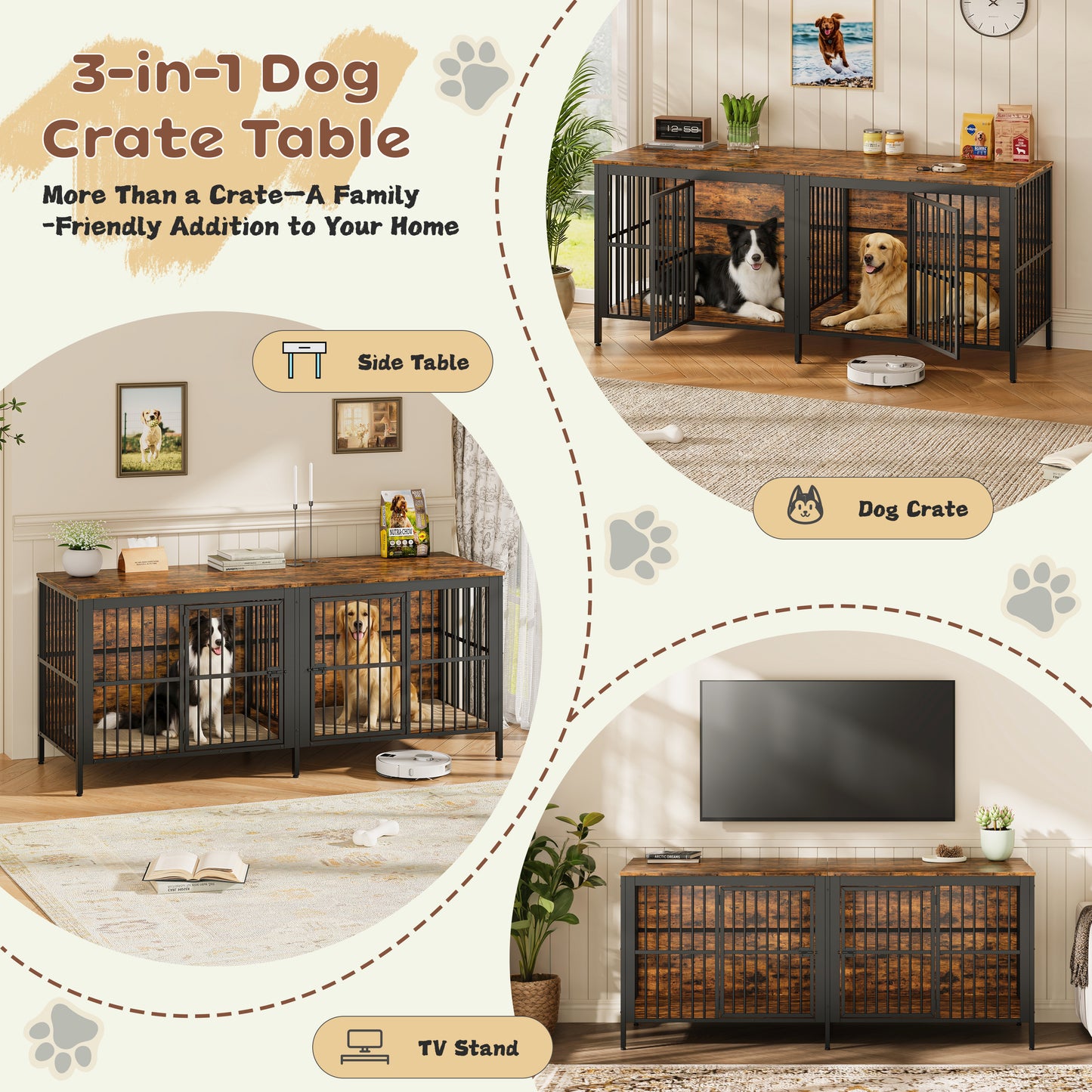 80 Dog Crate End Table, Heavy Duty 2-Door Indoor Pet Kennel,