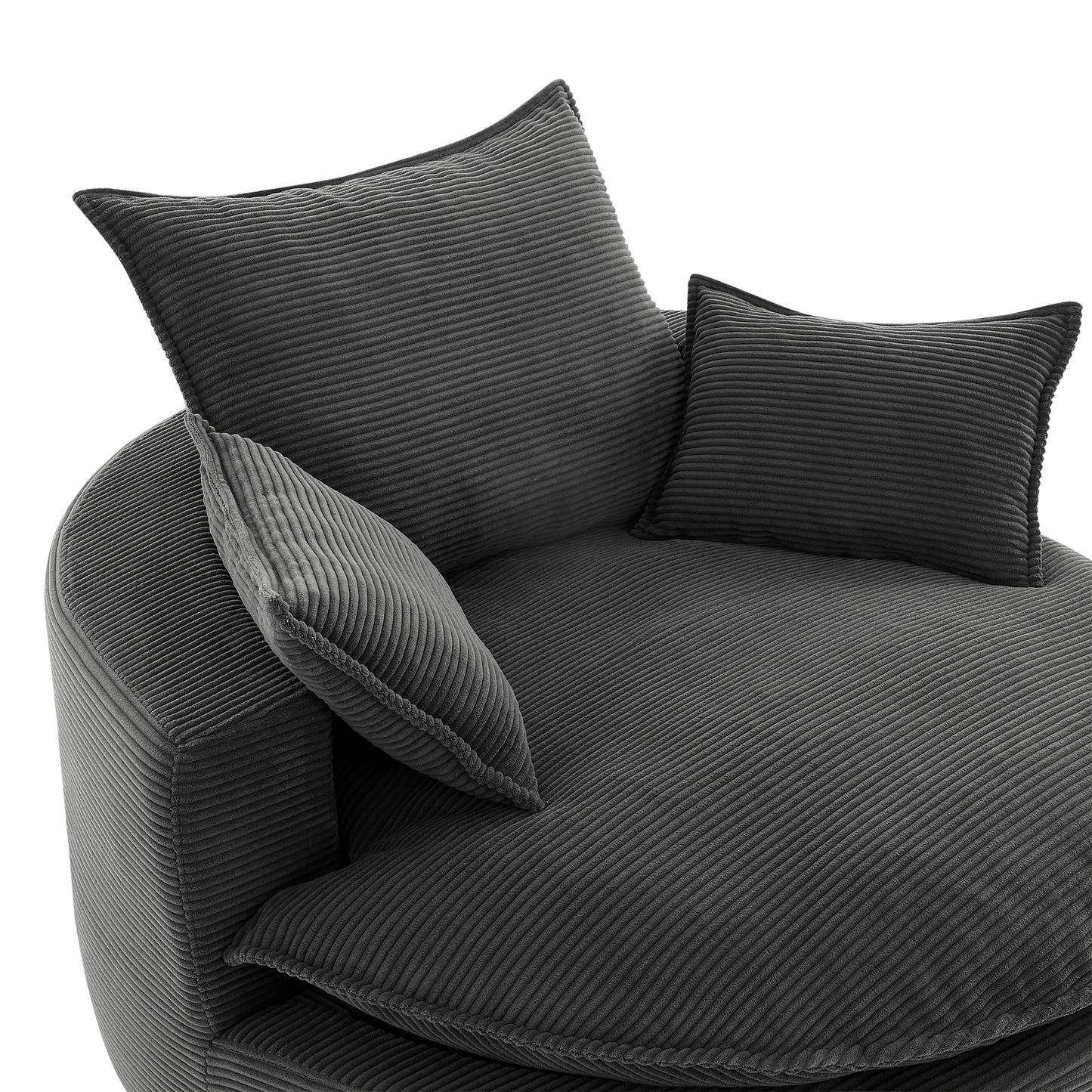 Oversized 360° Swivel Chair with Dual-Layer Cushions - Black