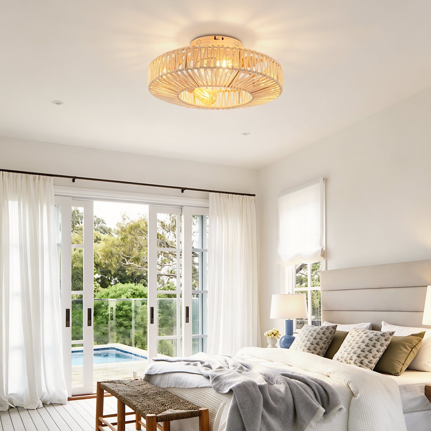 20" Rope Caged Ceiling Fan with Remote - Matte White