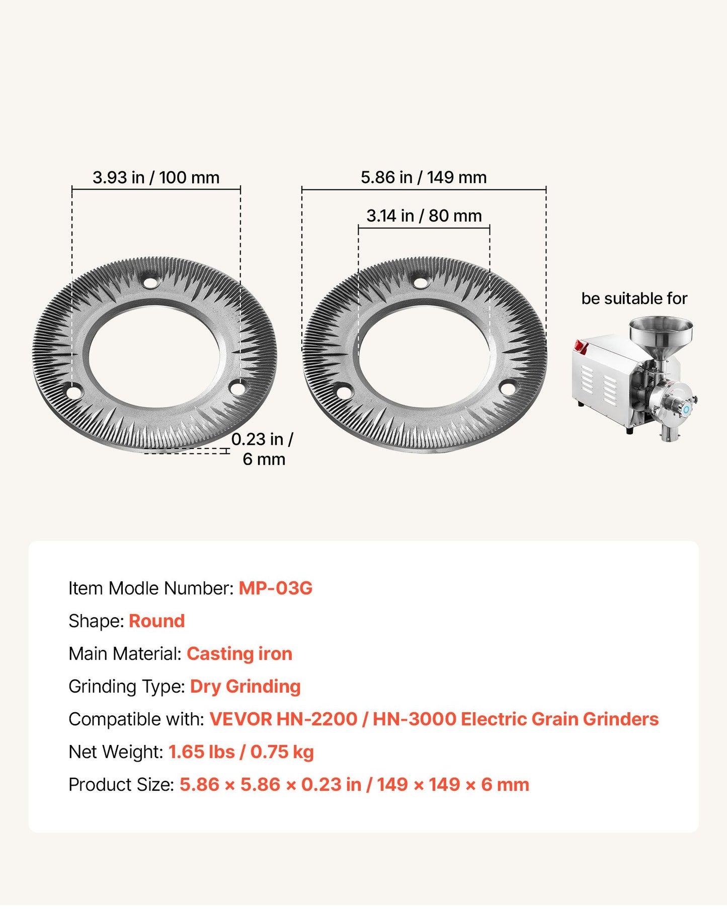 2PCS Cast Iron Grinding Discs for Electric Grain Mill Grinder - Corn & Spice Replacement Plates