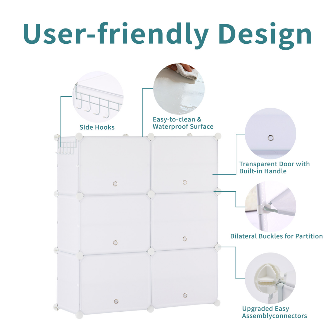 Shoe Storage Cabinet - 6-Layer Stackable Organizer, White